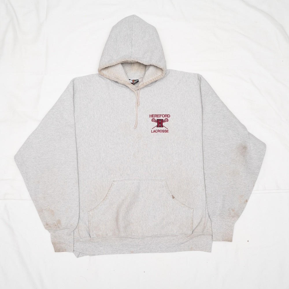 Vintage‎ Hereford Lacrosse Reversxe Weave Hoodie XL Heather Grey Embroidered